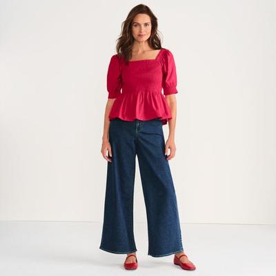 Recover Extra Wide Leg Jeans, High Waisted, Women, size: 10, regular, Blue, Spandex/Cotton-blend/Poly-blend, by Lands' End