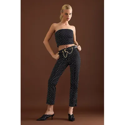 By Anthropologie Polka Dot Split Hem Trousers
