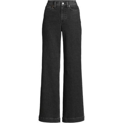 Wide Leg Jeans, High Waisted, Women, size: 12 28, petite, Black, Cotton-blend/Poly-blend, by Lands' End
