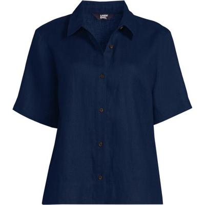 Short Sleeve Linen Shirt, Women, size: 16-18, petite, Blue, Linen, by Lands' End