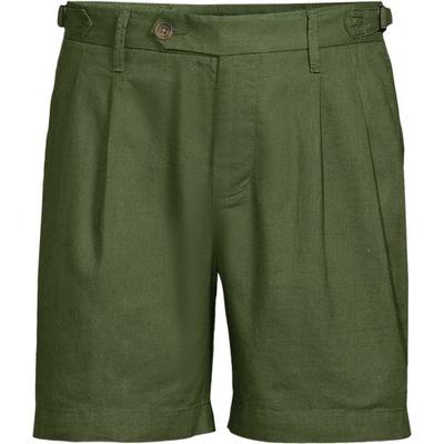 Pleated Linen/Cotton Shorts, Men, size: 42, regular, Green, Linen/Cotton-blend, by Lands' End