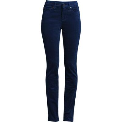 Straight Leg Stretch Cord Jeans, Mid Rise, Women, size: 14 28, petite, Blue, Cotton-blend, by Lands' End