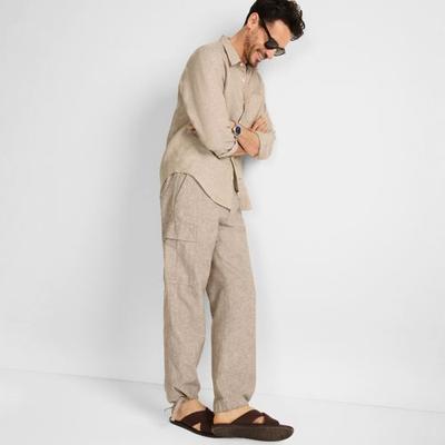 Linen/Cotton Cargo Trousers, Men, size: L 28, regular, Brown, Linen/Cotton-blend, by Lands' End