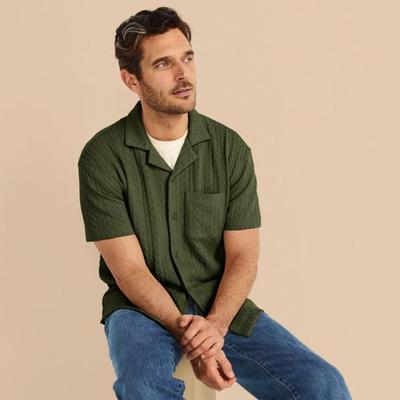 Textured Jersey Shirt, Men, size: 50-52, regular, Green, Spandex/Cotton-blend/Poly-blend, by Lands' End