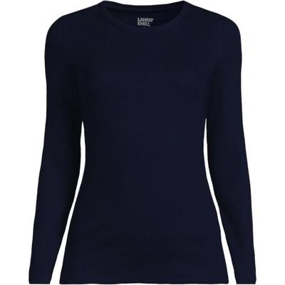 Womens Long Sleeve Micro Rib Top, Women, size: 24-26, plus, Blue, Cotton/Spandex, by Lands' End