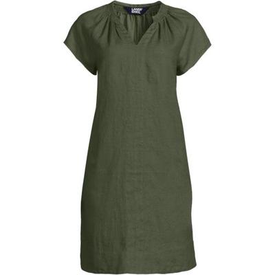 Smocked Linen Dress, Women, size: 20-22, plus, Green, Linen, by Lands' End