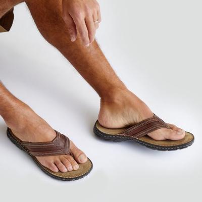 Nubuck Toe Post Sandals, Men, size: 12, regular, Brown, Leather, by Lands' End