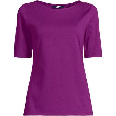 Supima Boatneck Button Shoulder Tee, Women, size: 20, regular, Purple, Cotton, by Lands' End