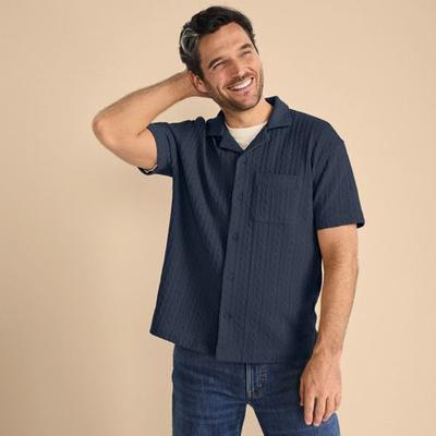 Textured Jersey Shirt, Men, size: 34-36, regular, Blue, Spandex/Cotton-blend/Poly-blend, by Lands' End