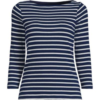 Mariner Three Quarter Sleeve Boatneck Cotton Top, Women, size: 20-22, plus, Blue, Cotton, by Lands' End