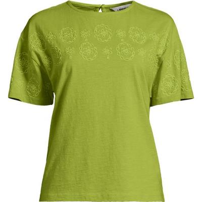Cutwork Slub Tee, Women, size: 14-16, regular, Green, Cotton, by Lands' End