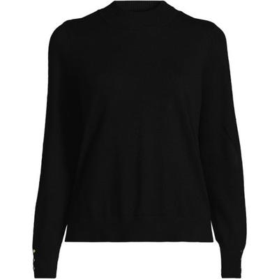 Button Cuff Polo Neck Jumper, Women, size: 16-18, regular, Black, Polyester/Nylon/Viscose, by Lands' End