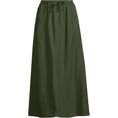 Drawstring Linen Skirt, Women, size: 14/16, regular, Green, Linen, by Lands' End