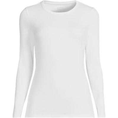 Womens Long Sleeve Micro Rib Top, Women, size: 20-22, plus, White, Cotton/Spandex, by Lands' End
