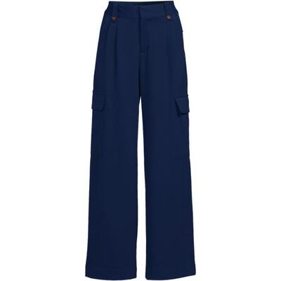 Lightweight Wide Leg Cargo Trousers, High Waisted, Women, size: 14, regular, Blue, Spandex/Viscose/Rayon-blend, by Lands' End