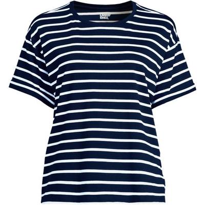 Short Sleeve Supima Roll Cuff Crew Neck T-Shirt, Women, size: 14-16, regular, Blue, Cotton, by Lands' End