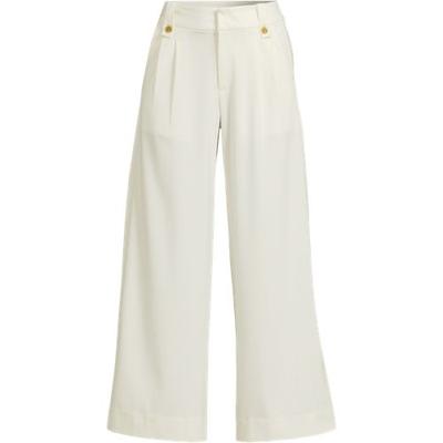 Lightweight Stretch Wide Leg Cropped Trousers, High Waisted, Women, size: 14/16, regular, Ivory, by Lands' End