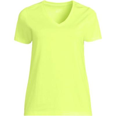 Supima Short Sleeve V-neck T-shirt, Women, size: 10-12, regular, Yellow, Cotton, by Lands' End