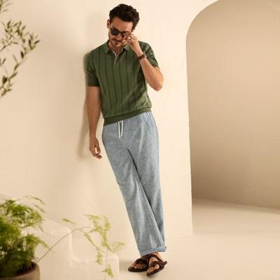 Relaxed Linen/Cotton Deck Trousers, Men, size: L 28, regular, Green, Linen/Cotton-blend, by Lands' End