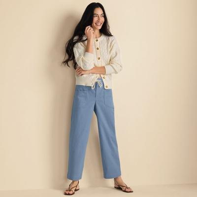 Relaxed Straight Leg Herringbone Chinos, Women, size: 10, petite, Blue, Spandex/Cotton-blend, by Lands' End