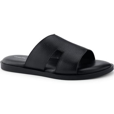 Leather Slip-On Sandal, Men, size: 12, regular, Black, Leather, by Lands' End