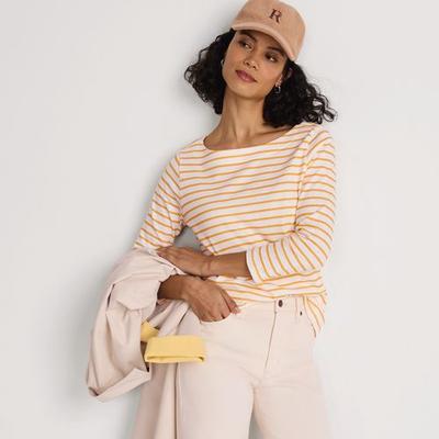 Mariner Three Quarter Sleeve Boatneck Cotton Top, Women, size: 20, regular, Ivory, Cotton, by Lands' End