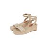 Keilsandalette TOMMY HILFIGER "TOMMY HILFIGER ESPAD MID WEDGE", Damen, Gr. 37, beige, Textil, Leder, modisch, Schuhe, Riemchensandale, Sommerschuh mit verstellbarer Schnalle