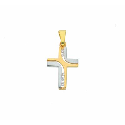Kreuzkette ADELIA´S "Halskette - Kreuzkette mit Kreuz Anhänger mit Zirkonia aus 585", gold, Halsketten, Damen, Gelbgold 585-Gold, Gelbgold 585, Gold, Schmuckset mit bis 45 cm stufenlos verstellbarer 925 Silber Halskette Image