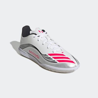 Fußballschuh ADIDAS PERFORMANCE "F50 MESSI CLUB INDOOR E FÜR KINDER", Gr. 37, cloud weiß, lucid rot, silber metallic, Synthetik, sportlich, Schuhe, geeignet als Hallenschuhe Image