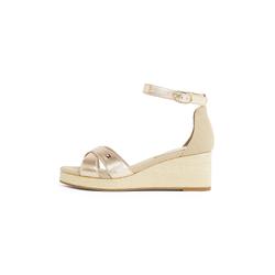 Keilsandalette TOMMY HILFIGER "FLAG METALLIC MID WEDGE ESPAD", Damen, Gr. 37, gold (goldfarben), Glattleder, modisch, Schuhe, Riemchensandale, Sommerschuh mit verstellbarer Schnalle