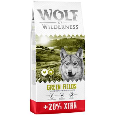 14,4kg Wolf of Wilderness Adult Green Fields Lamm Hundefutter trocken - 2,4kg gratis!