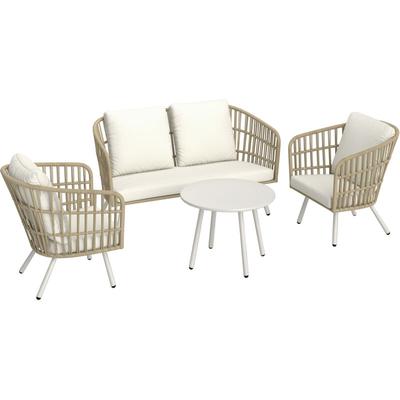 Gartenmöbel Set aus Polyrattan Lounge-Set mit 2er Sofa Sessel Tisch Kissen wetterfest Sitzgruppe Image