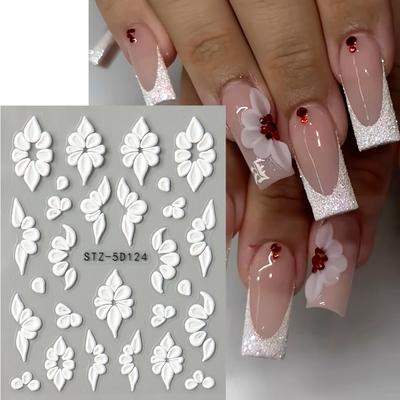 TEMU 5d Embossed Acrylic Flower Petal Vine Nail Art Stickers - Floral Decorations, Adhesive Sliders For Manicure, Glittery Finish, Paper Material, Self-adhesive, Nail Art Accessorie Image