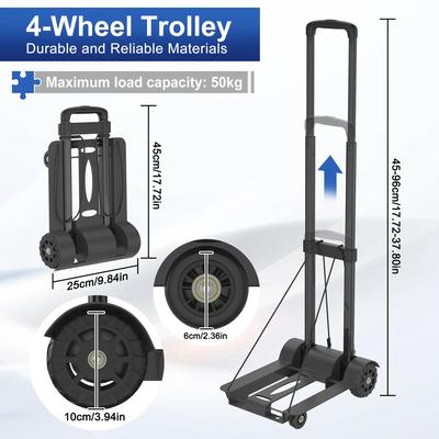 TEMU Folding Bag Trolley, Folding Transport Trolley 45kg Load Capacity, Height Adjustable Handle, Light Folding 2-wheel Transport Trolley For Luggage, Shopping, Garden, Home, Office Image