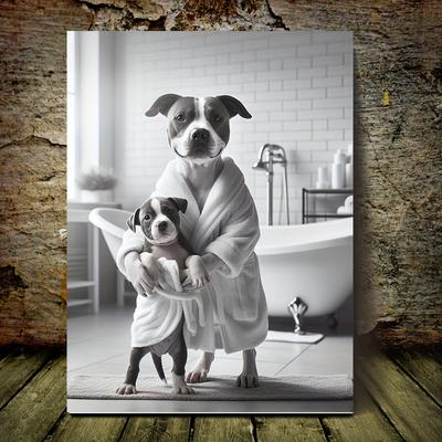 TEMU Room Decor 1pc American Terrier Canvas Wall Art, 11.8x15.7 Inch Wooden Bathroom Decor, Cute Animal Artwork, Ready To Hang Gift Image