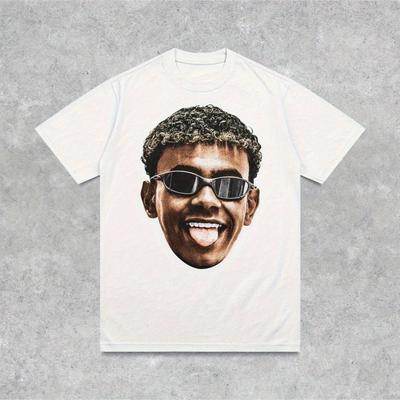 TEMU Mens Graphic T-shirt - Vintage Style, Cotton, Short Sleeve, Round Neck, Football Fan Gift Image
