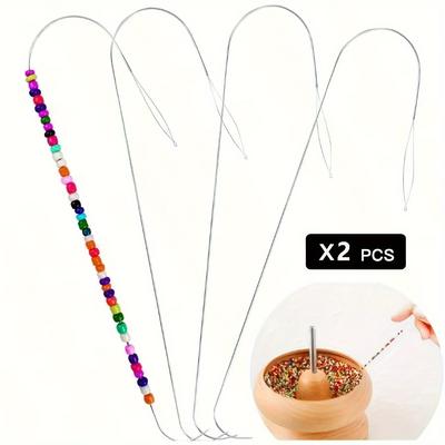 TEMU 2pcs Diy Handmade Jewelry Beading Device, Double-headed Beading Curved Needle For Diy Beading Tool Jewelry Making -beading Needles Image