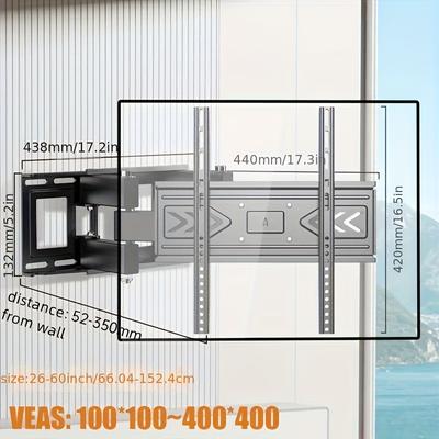 TEMU Articulating Tv Wall Mount, Carbon Steel, Vesa 600x400mm, 110 Lbs, Full Motion, For 32-75 Inch Tvs - Wall Hanging Installation
