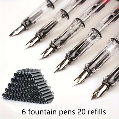 TEMU 6 Pens Of Different Sizes +20 Black Inks, Calligraphy Parallel Pens, Artistic Flat-tipped Tibetan And Arabic Writing Pens, Gothic Alphabet Calligraphy Stationer Image