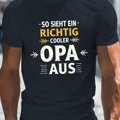 "TEMU Men's "so Siert Ein Rightig Cooler Opa Aus" T-shirt - Casual Crew Neck, Lightweight Summer Top With Geometric Print, Grandfathers, Grandparents Day Gift, Bbq Themed Apparel | | Quality Design" Image