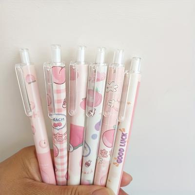 TEMU 6-pack Peach-themed Pens, Retractable Fine Point Writing Pen Set Image