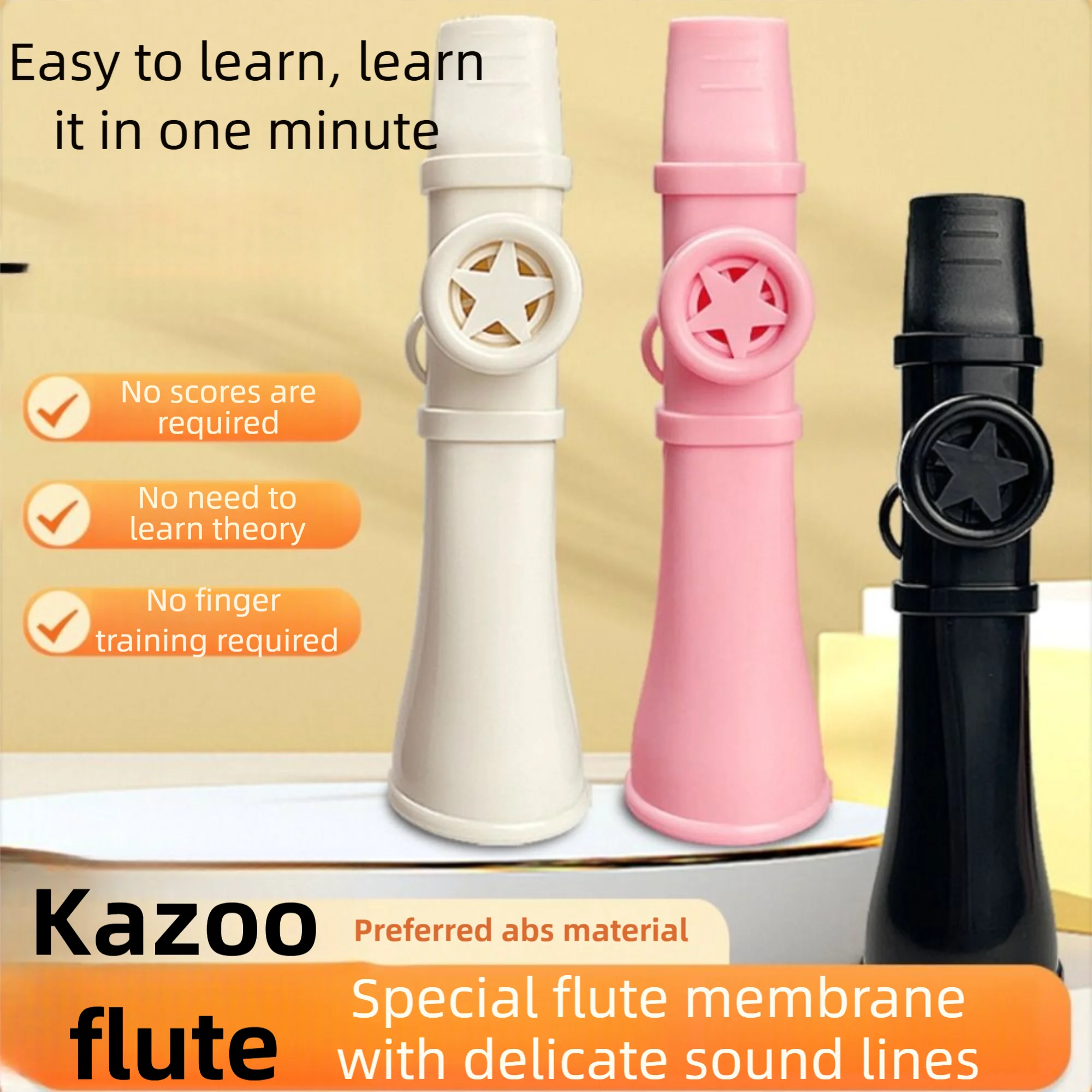 Portable ABS Kazoo Flute with Lanyard Easy To Learn Musical Instruments British Funny Musical Whistle Toy Boys Girls Gift