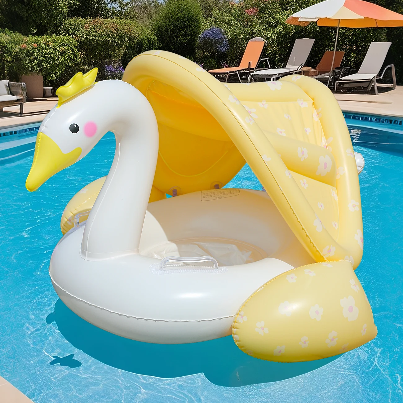 1PC amélioré crème cygne auvent piscine flotteurs été anneau de bain, plage et piscine aide à la natation, sécurité de l'eau Gea plage jouets pour fête à la piscine