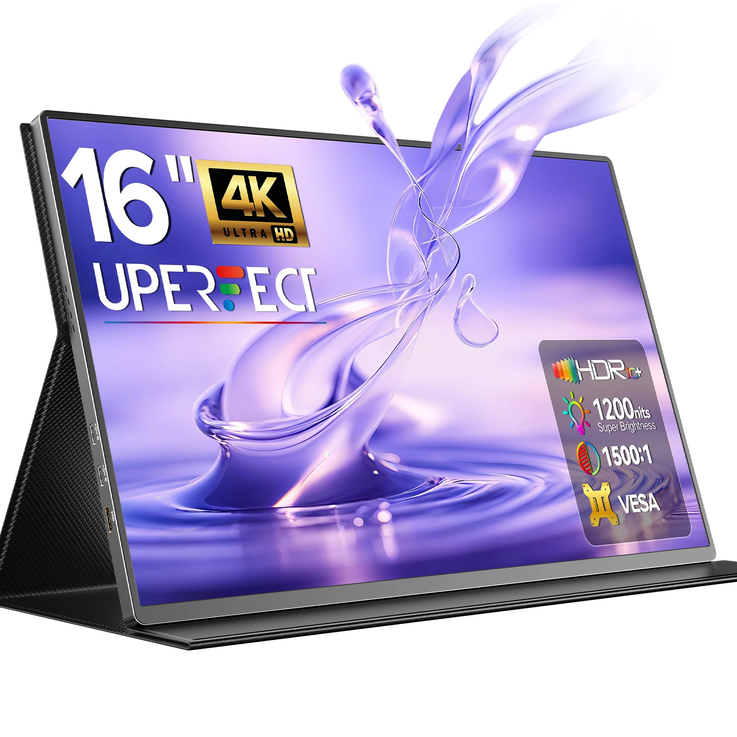 UPERFECT 4K Tragbarer Monitor 16" 3840x2400 IPS Laptop Verlängerungsbildschirm 1200 Nits USB C HDMI Computer PC Gaming Display mit Lautsprechern Image