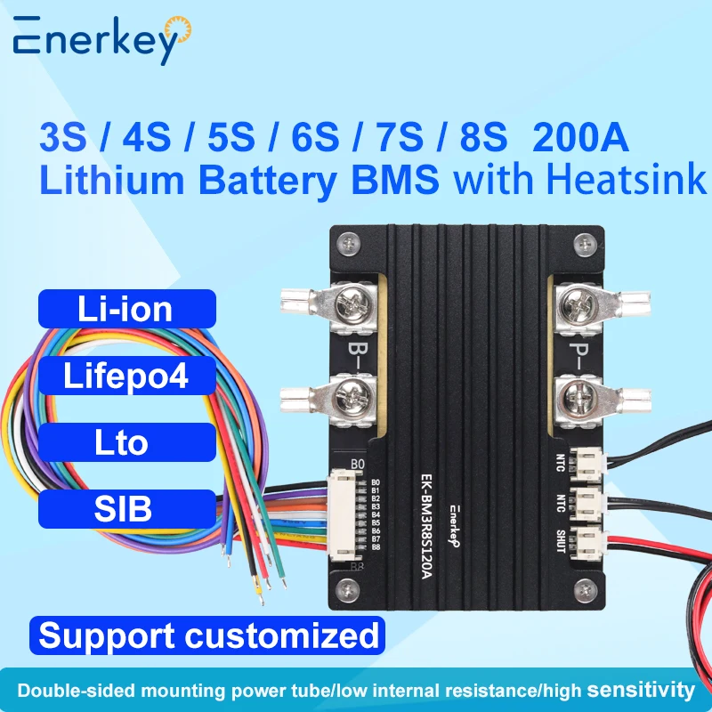 Enerkey 3s/4s/5s/6s/7s/8s BMS 12V 14,8V 21V 24V 29,6V 120A Lithium-Batterie-Schutzplatine mit Balance und Spitze 300a Image