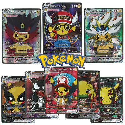 55 Stück DIY holografische Pokemon-Karten Pikachu Cosplay Luffy Tanjirou One Piece Goku Eva Frieza Anime-Charaktere englische glänzende Karte Image
