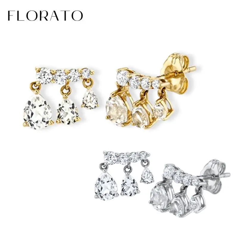 925 Sterling Silber Ohr nadel drei Wasser tropfen Anhänger Ohr stecker für Frauen Kristall Zirkon Luxus Ohrringe Modeschmuck Image