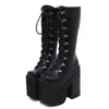 16 cm Lange Stiefel Frauen Neue Rock Schuhe Schwarz Kniehohe Stiefel Punk Goth Chunky Plattform
