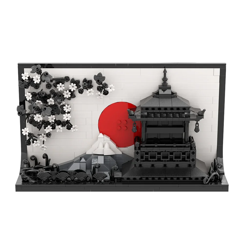 MOC Japanische Kunst 3D Gemälde Ziegel Modell Japan Stadt Street View 3D Sakura Kunst Foto Rahmen Bausteine Montage Spielzeug Geschenke Image