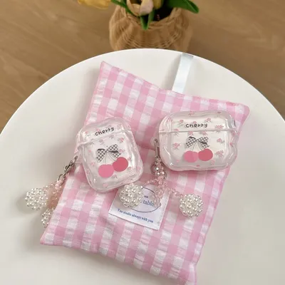 [JJ 5D91] Anwendbare Airpodspro 2 Schutzhülle AirPods 3 Schutzhülle Ins Dopamin Plaid Cherry AirPods 4 Apple Bluetooth Image